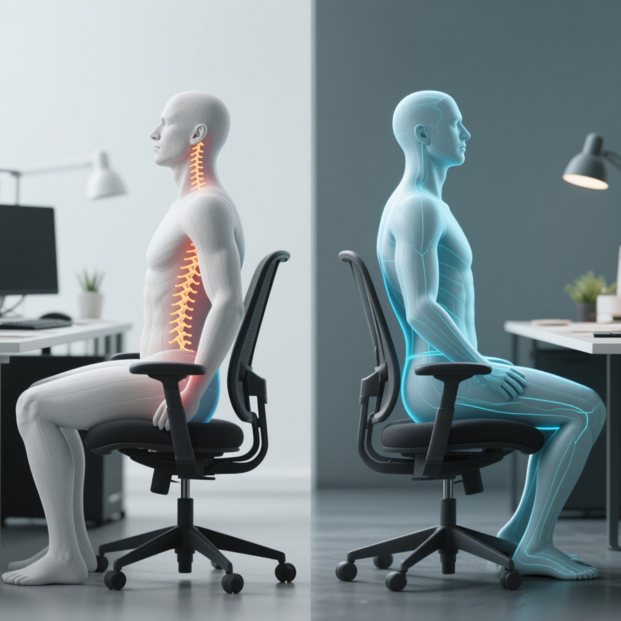 Person sitting at desk with correct posture to prevent chronic pain