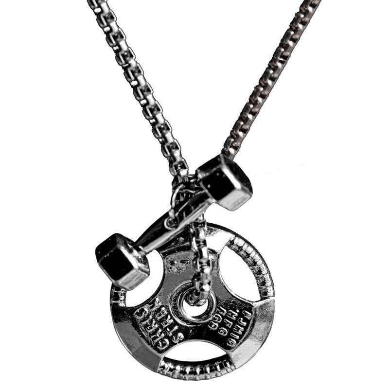 Barbell Plate & Dumbbell Combo Necklace